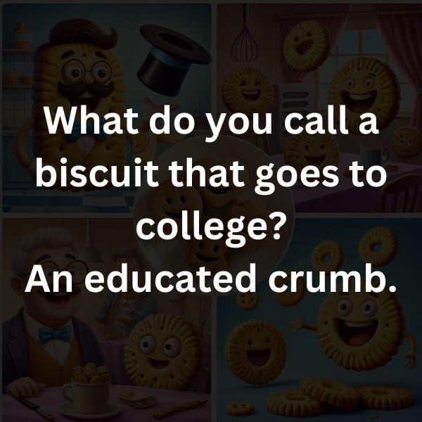 What do you call a biscuit that goes to college? An educated crumb.
