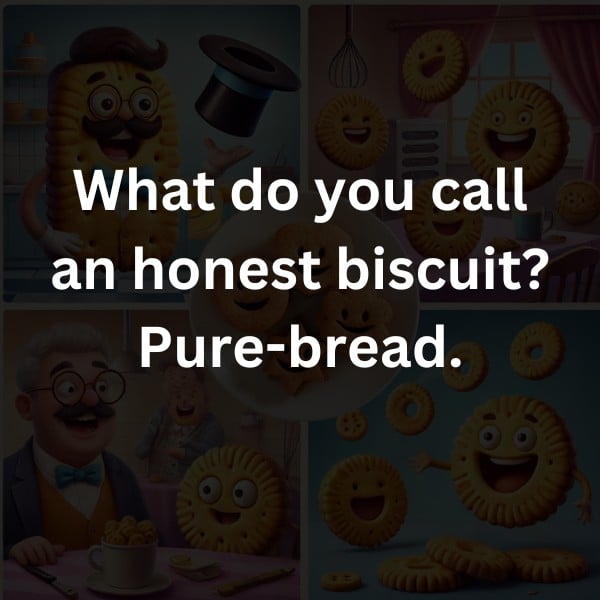 What do you call an honest biscuit? Pure-bread.