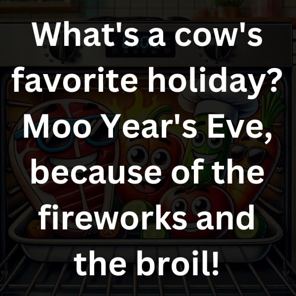 What's a cow's favorite holiday_ Moo Year's Eve, because of the fireworks and the broil!
