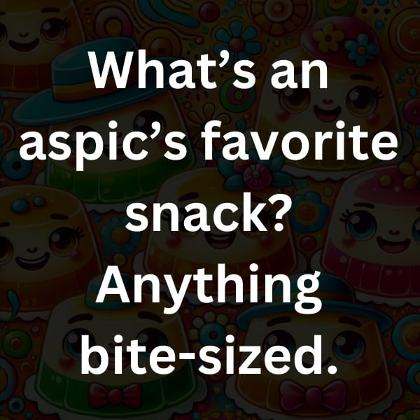 What’s an aspic’s favorite snack_ Anything bite-sized