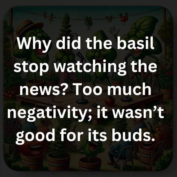Why did the basil stop watching the news? Too much negativity; it wasn’t good for its buds.