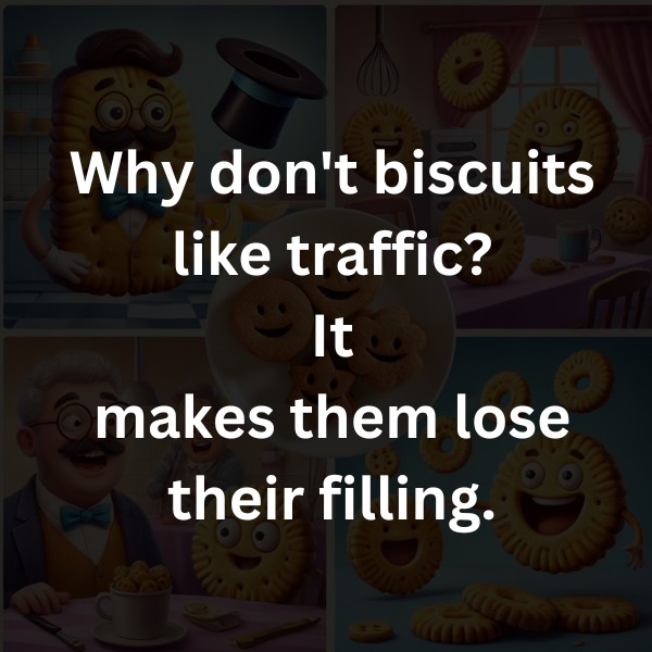 Why don't biscuits like traffic? It makes them lose their filling.