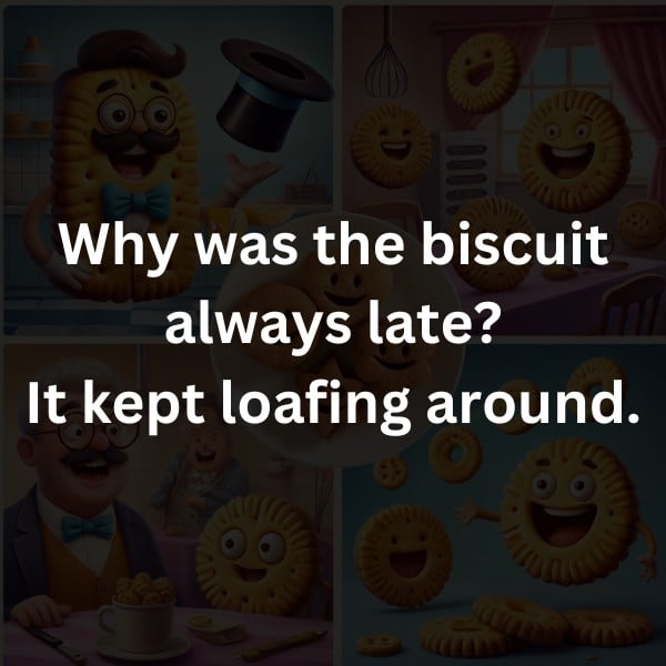 Why was the biscuit always late? It kept loafing around.