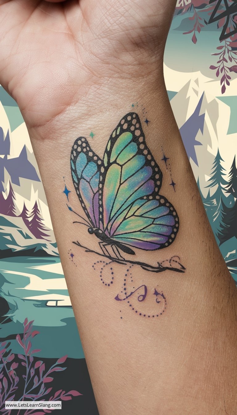 Colorful Fantasy Butterfly Wrist Tattoo