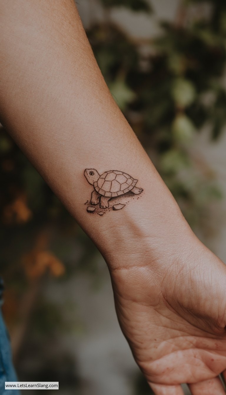 Floral Turtle Wrist Tattoo