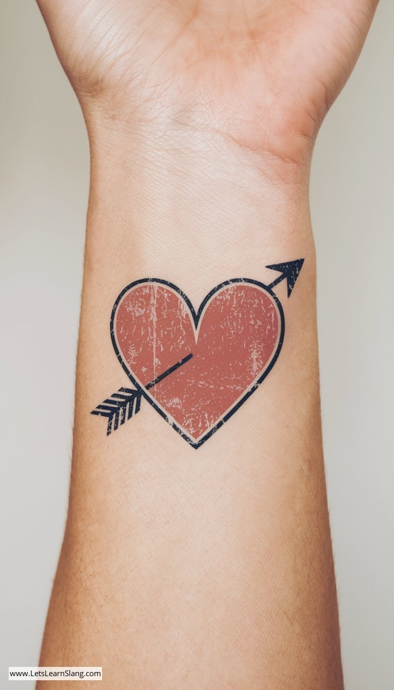 Heart with Arrow Wrist Tattoo