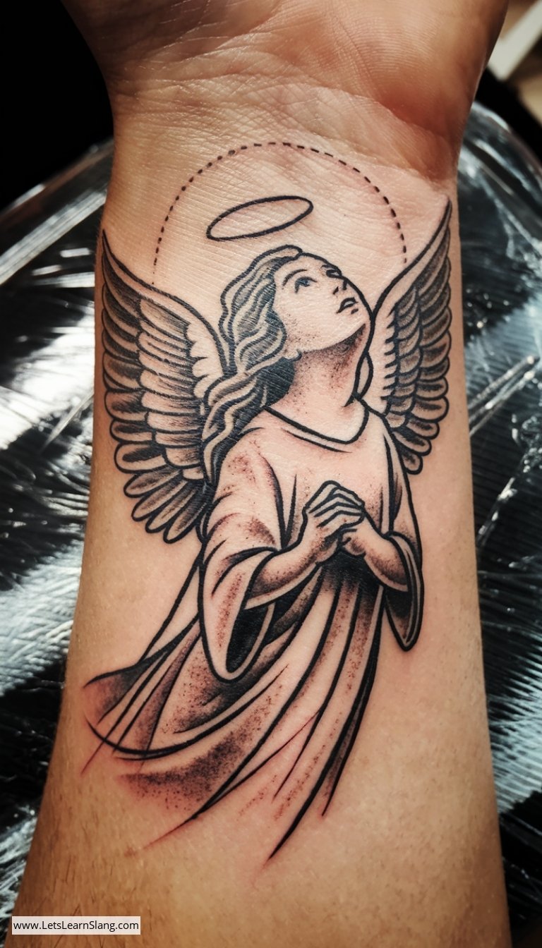 Hopeful Angel Wrist Tattoo