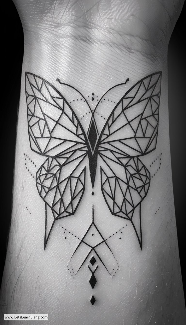 Intricate Geometric Butterfly Outline Wrist Tattoo