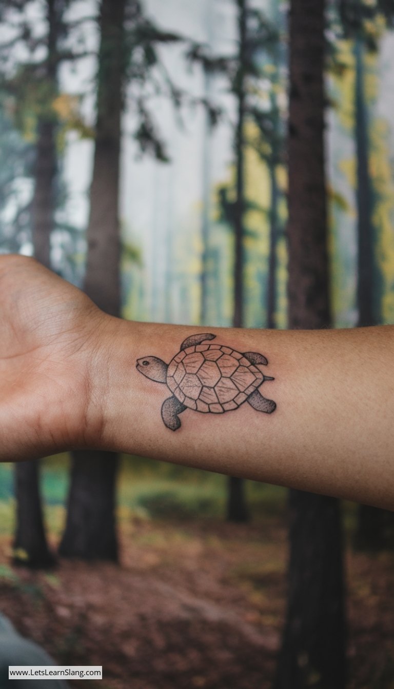Leafy Shell Turtle Wrist Tattoo