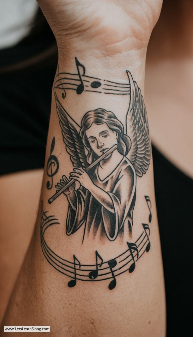 Melodic Angel Wrist Tattoo