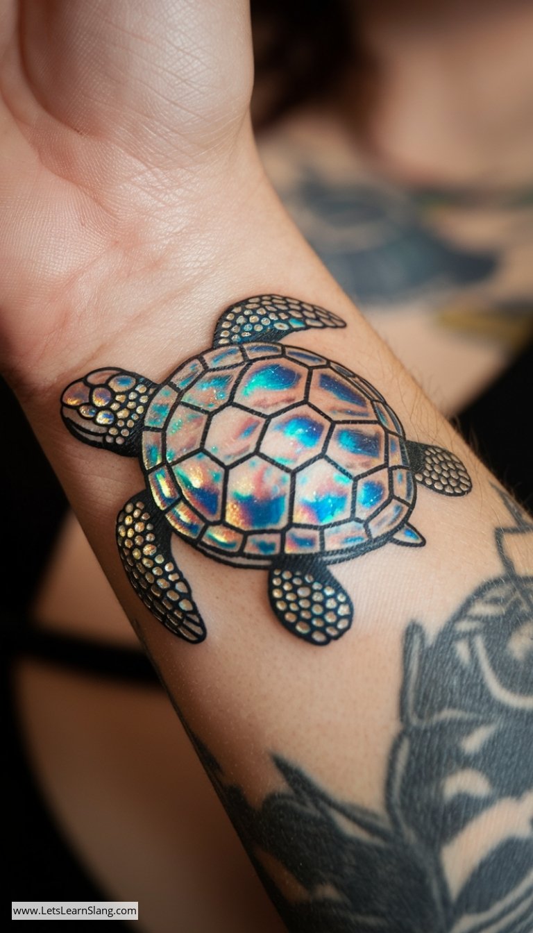 Metallic Turtle Wrist Tattoo