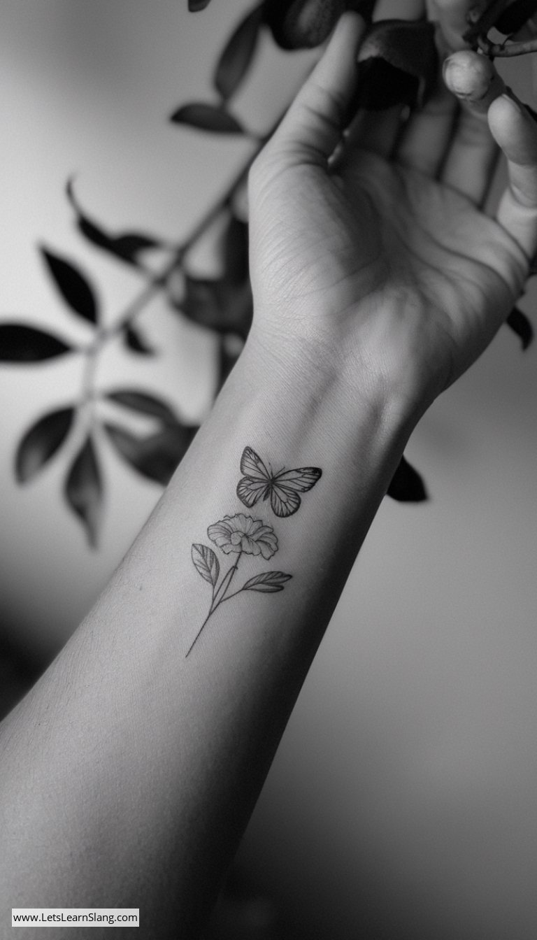 Minimalist Black Butterfly Wrist Tattoo