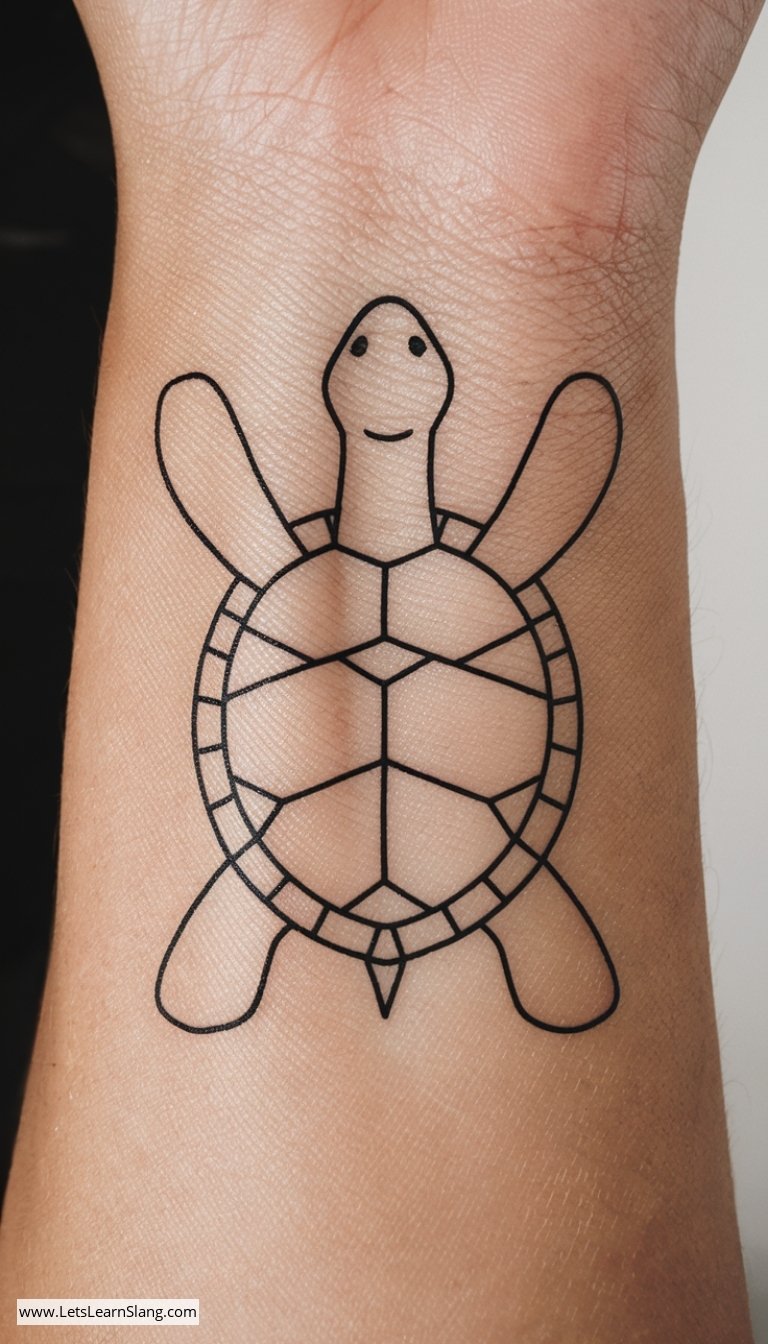 Minimalist Turtle Wrist Tattoo for Women