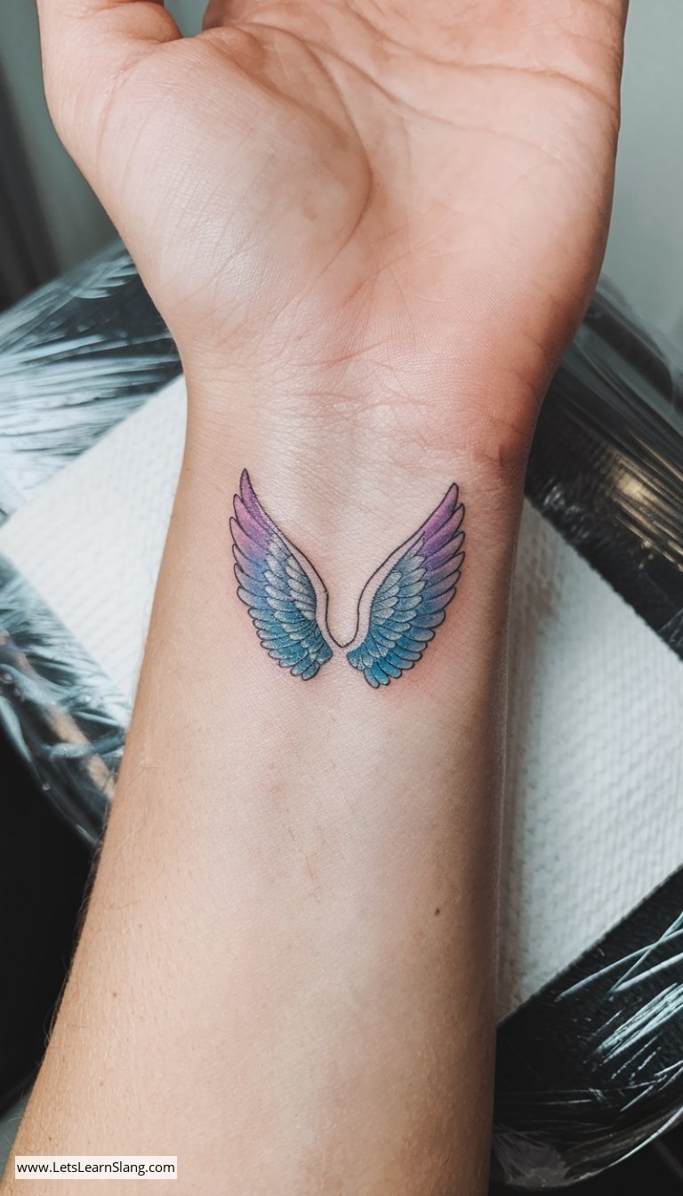 Mother-Baby Angel Wings Wrist Tattoo