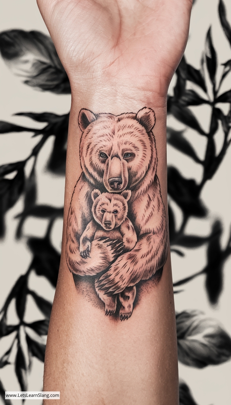 Mother and Baby Bear Wrist Tattoo