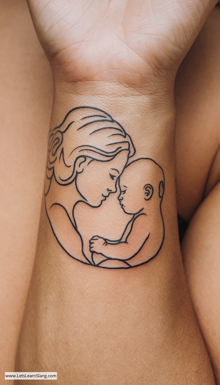 Mother and Baby Bond Wrist Tattoo