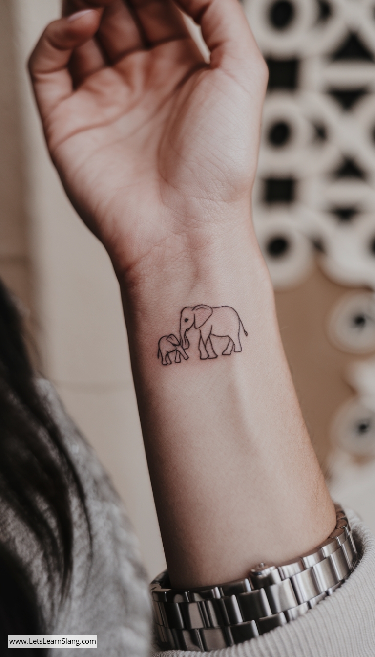 Mother and Baby Elephant Wrist Tattoo