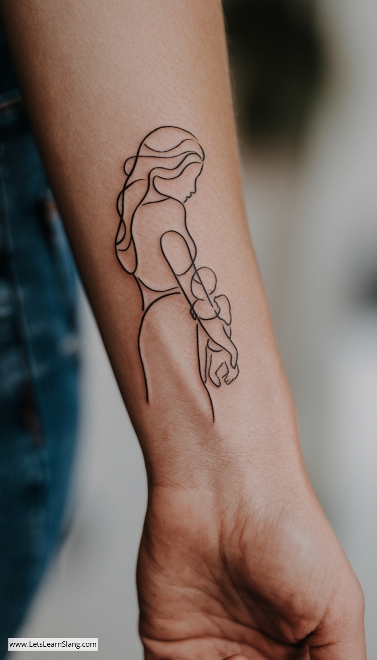 Mother's Hand Line Art Wrist Tattoo
