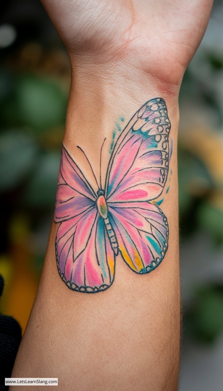 Pastel Watercolor Butterfly Wrist Tattoo