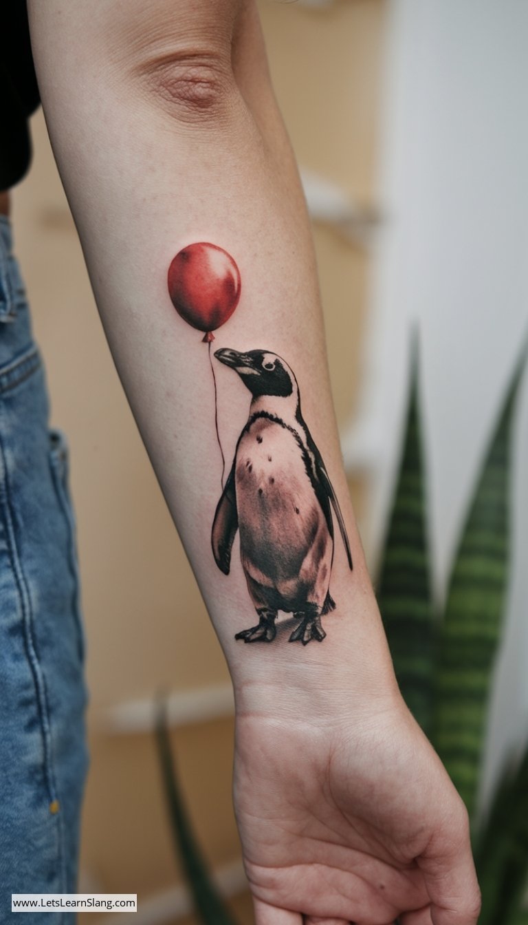 Penguin Balloon Wrist Tattoo