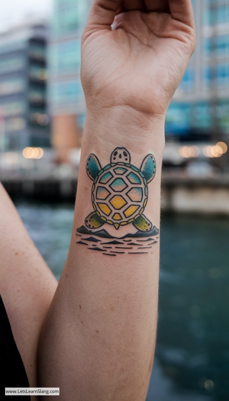 Polynesian Turtle Wrist Tattoo