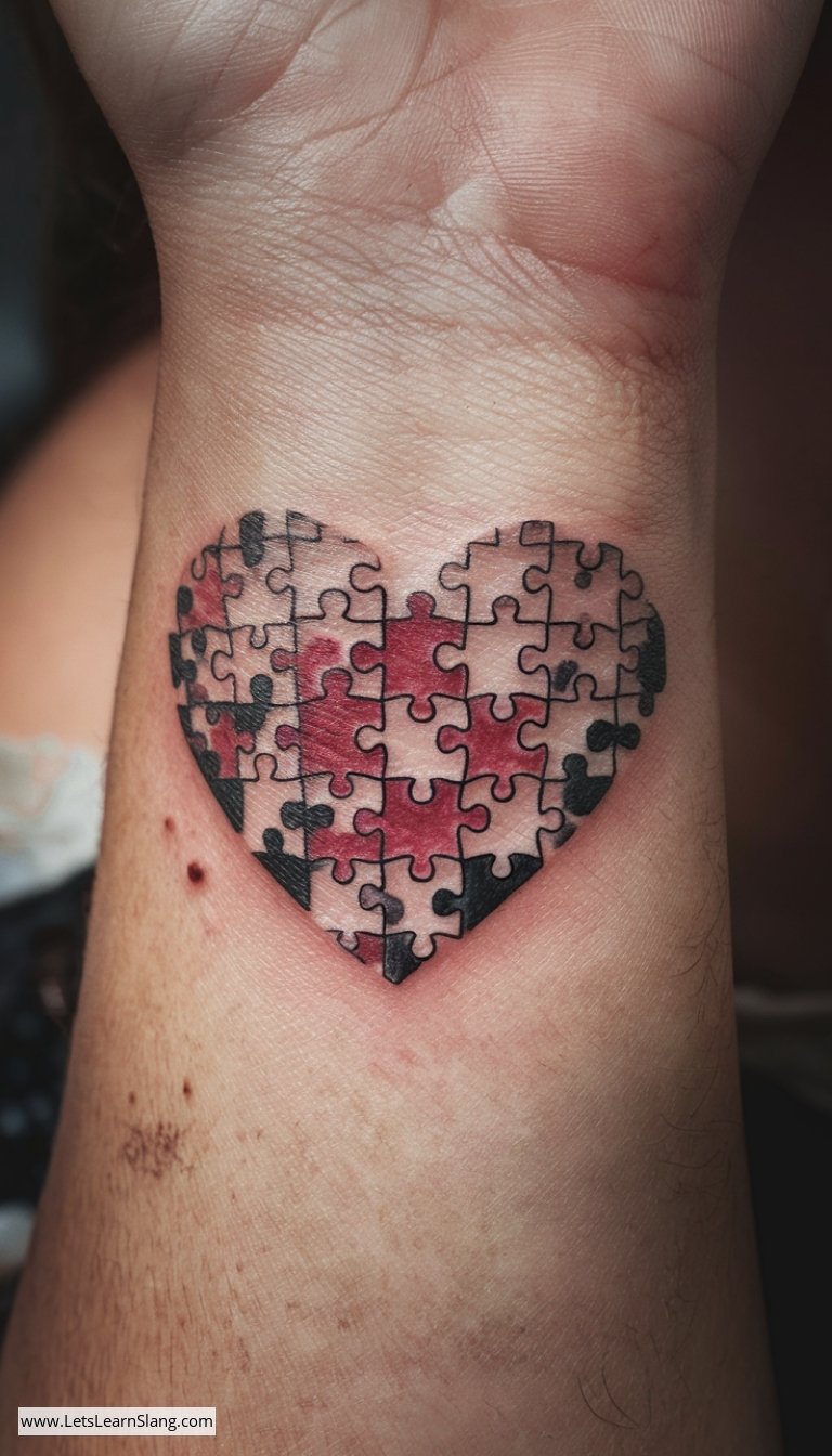 Puzzle Heart Wrist Tattoo