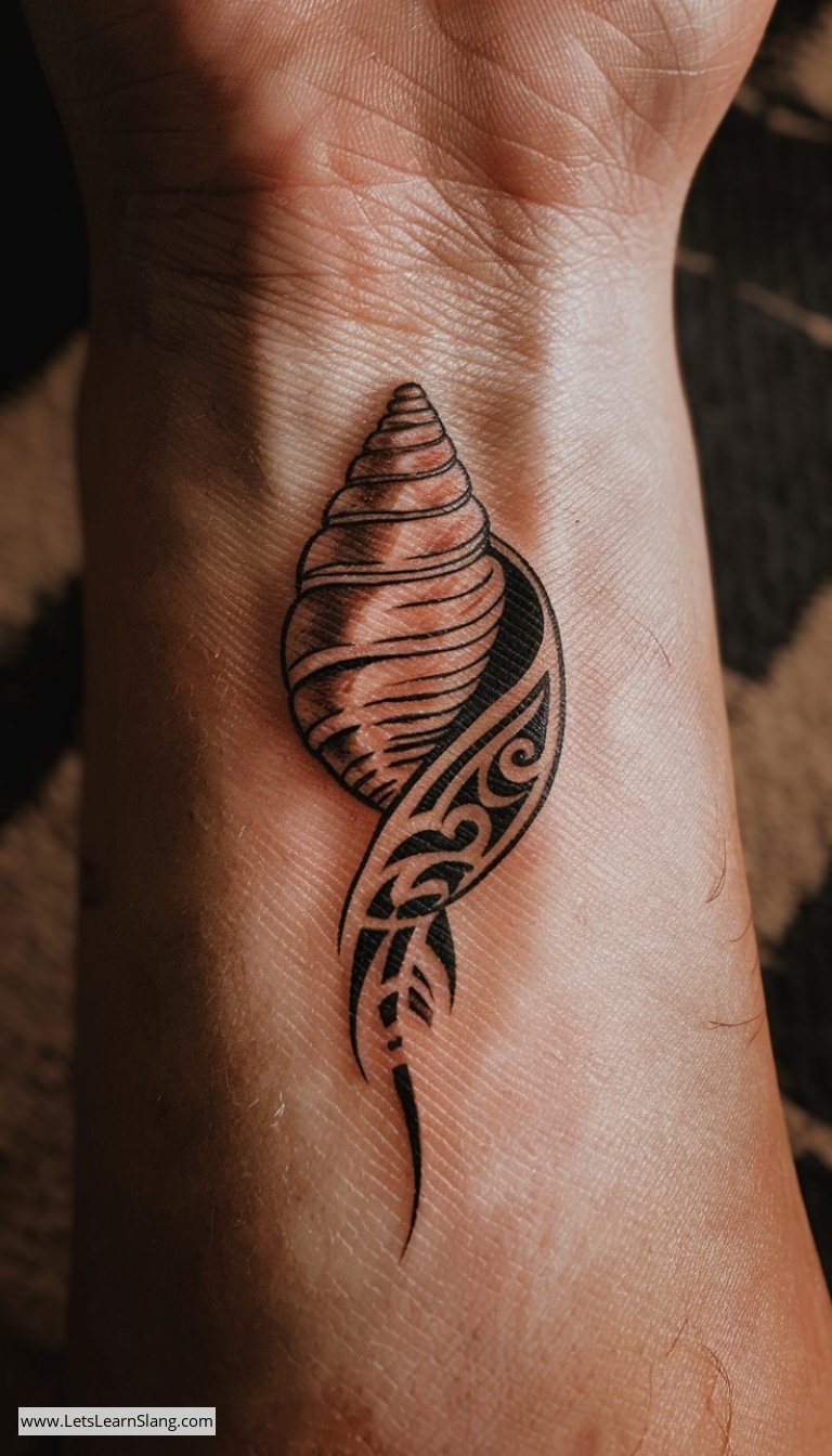 Tribal Helix Shell Wrist Tattoo
