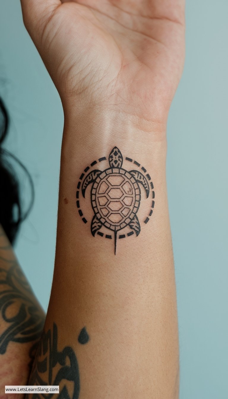 Tribal Turtle Wrist Tattoo for Women