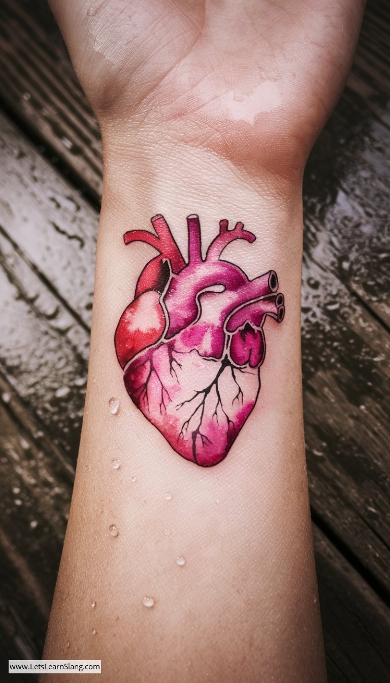 Watercolor Heart Wrist Tattoo