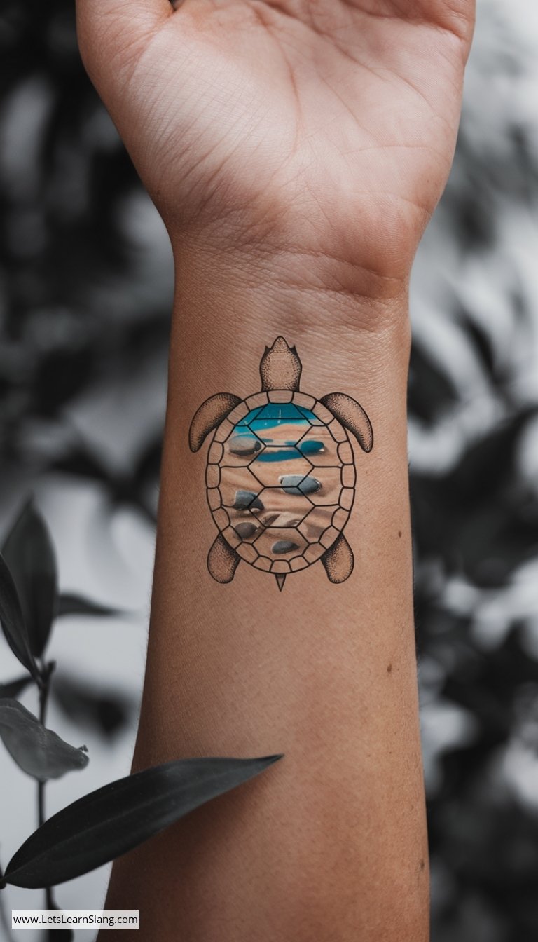 Zen Garden Turtle Wrist Tattoo