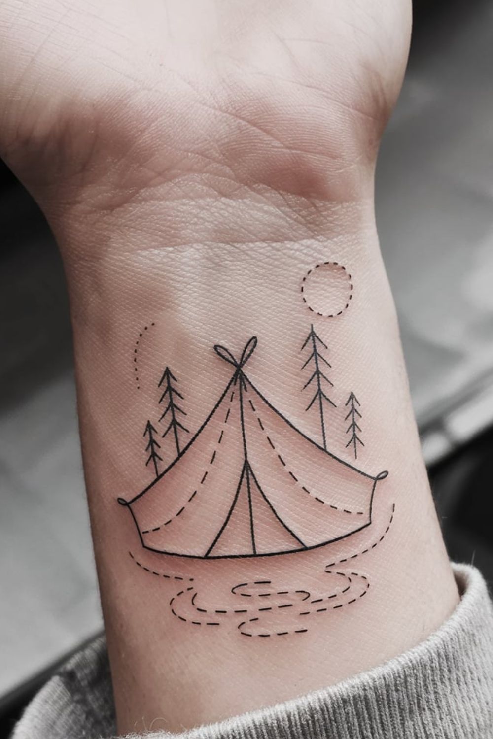 Small Tent Wrist Tattoos for Adventurous Women