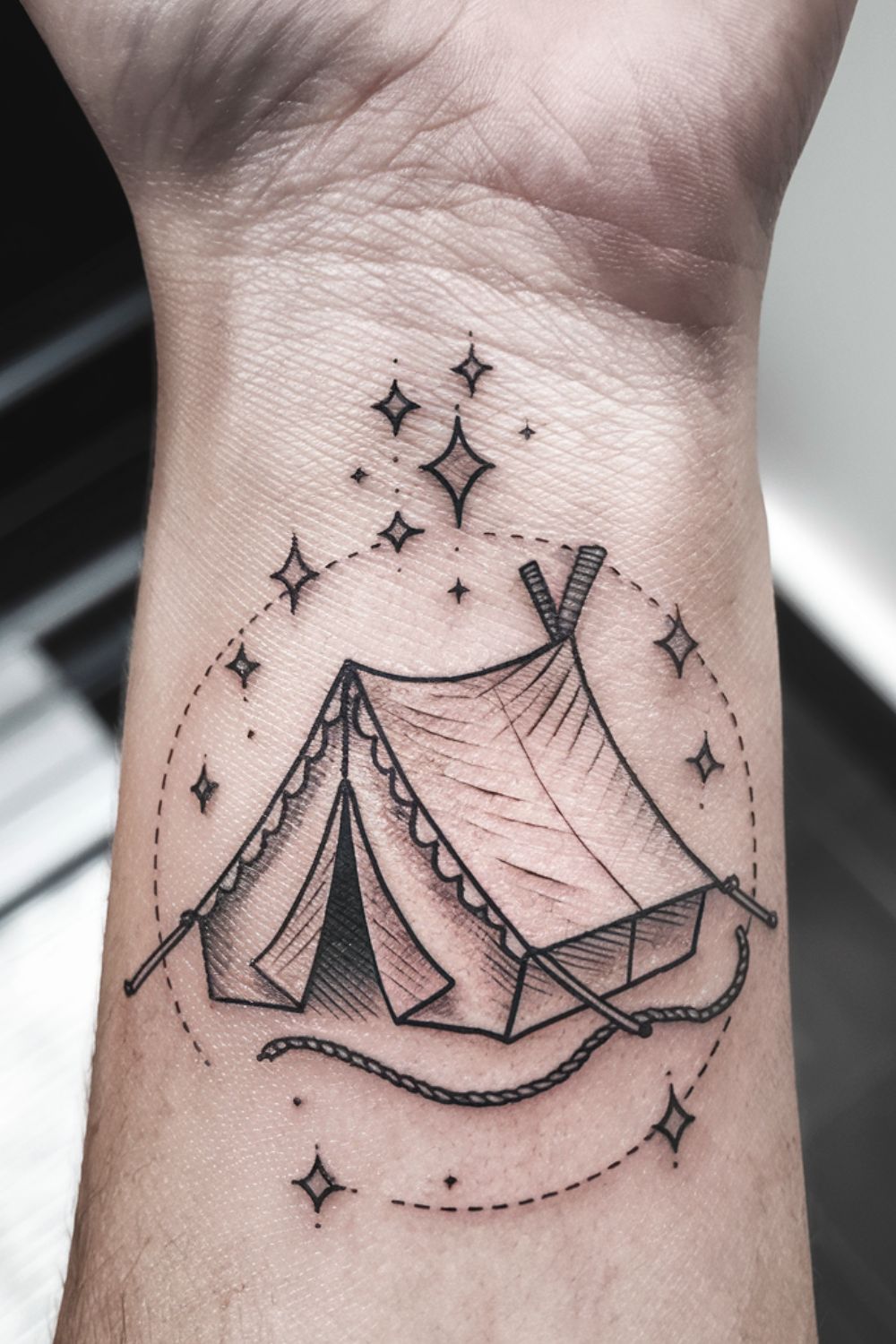 Small Tent Wrist Tattoos for Adventurous Women