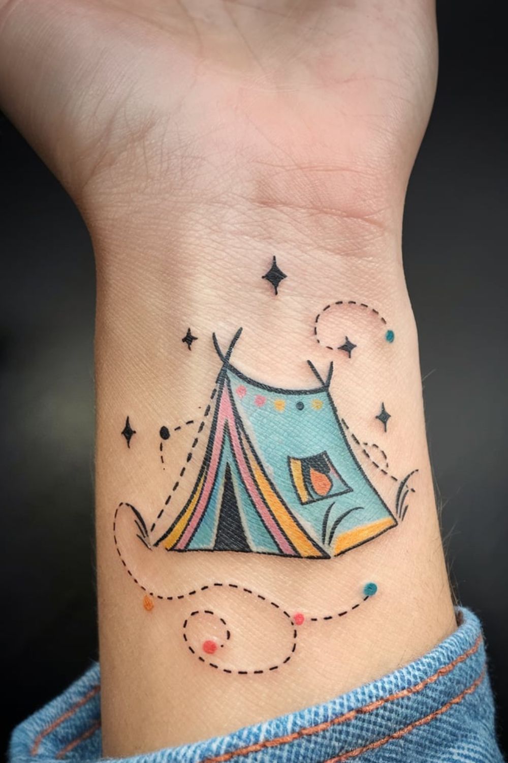 Small Tent Wrist Tattoos for Adventurous Women