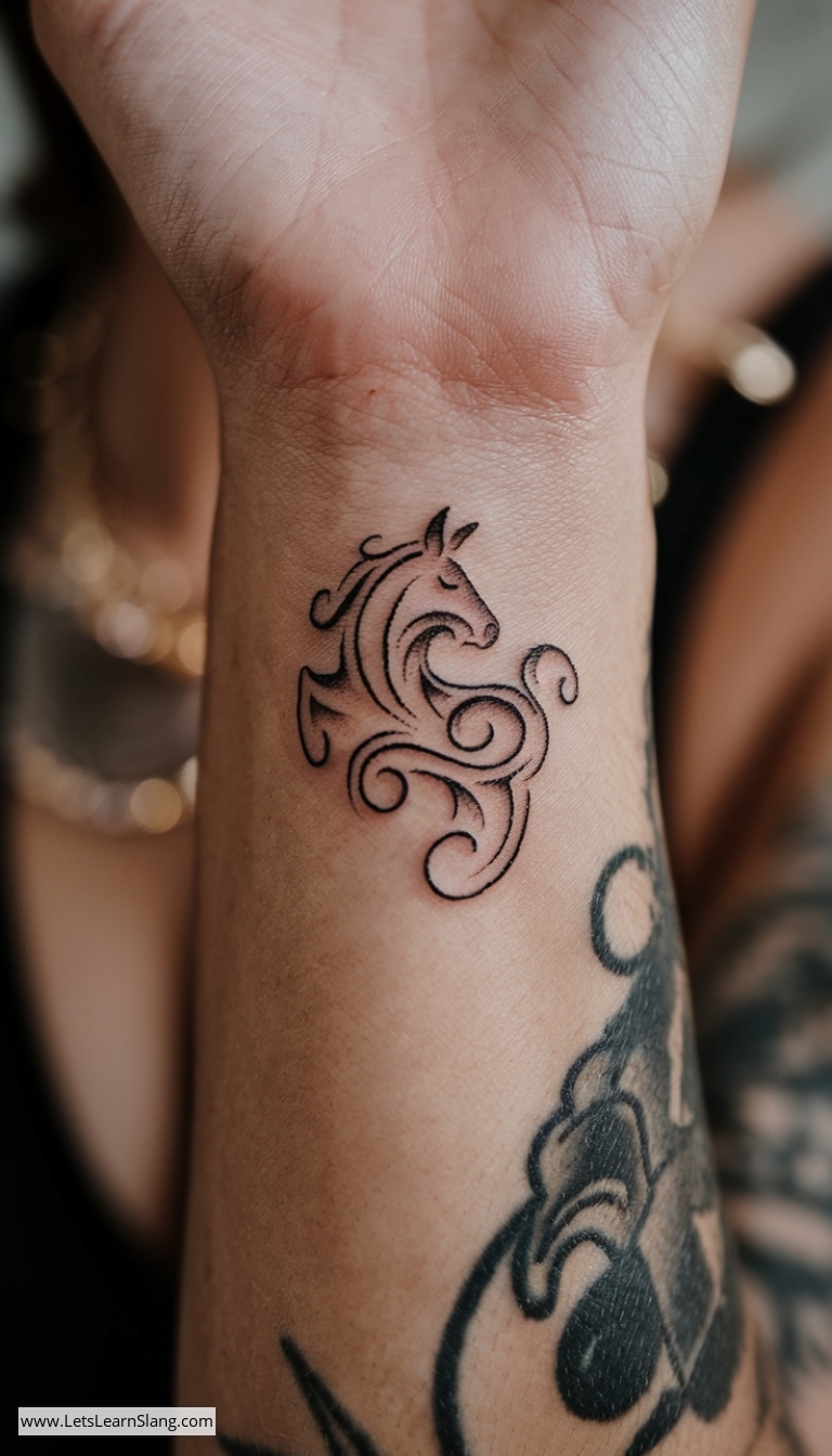 Abstract Horse Wrist Tattoo for Women