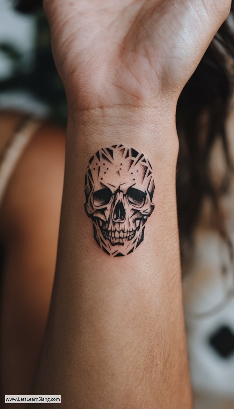 Abstract Skull Wrist Tattoo for Women
