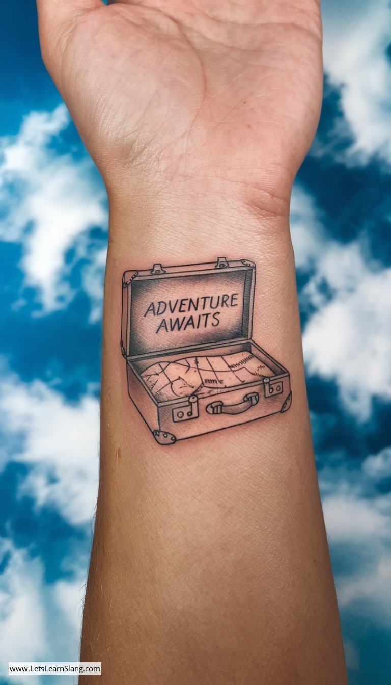 Adventure Awaits Suitcase Tattoo