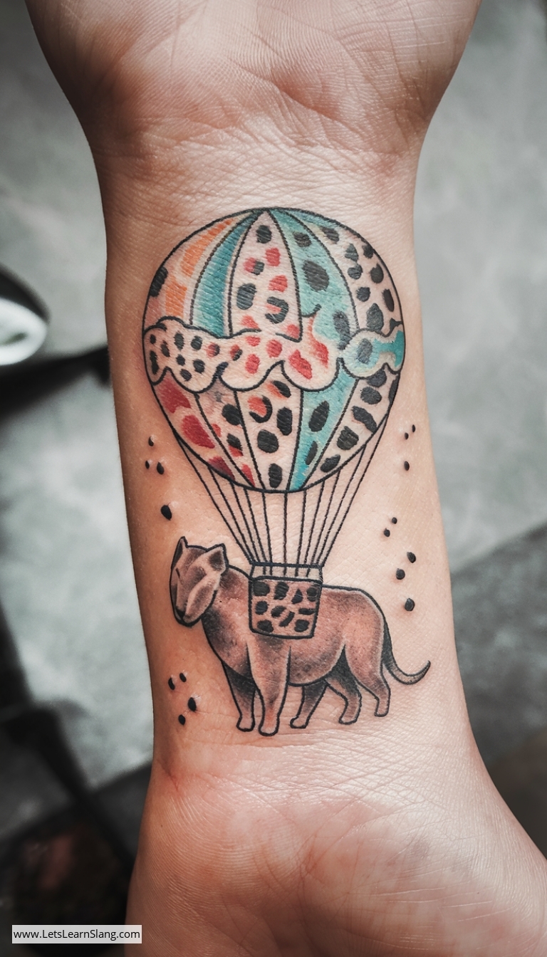 Animal Print Hot Air Balloon Wrist Tattoo