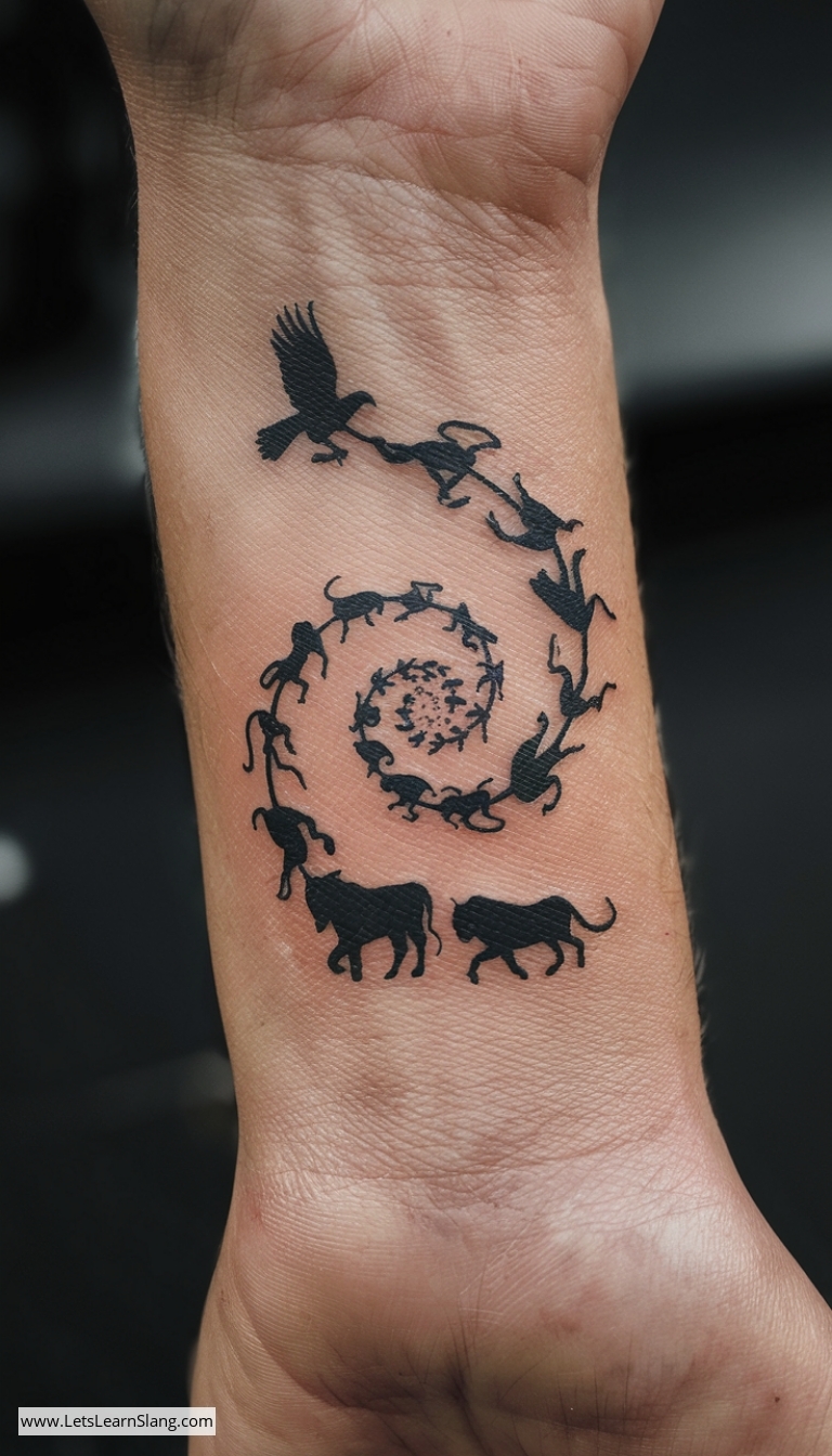 Animal Silhouette Spiral Wrist Tattoo
