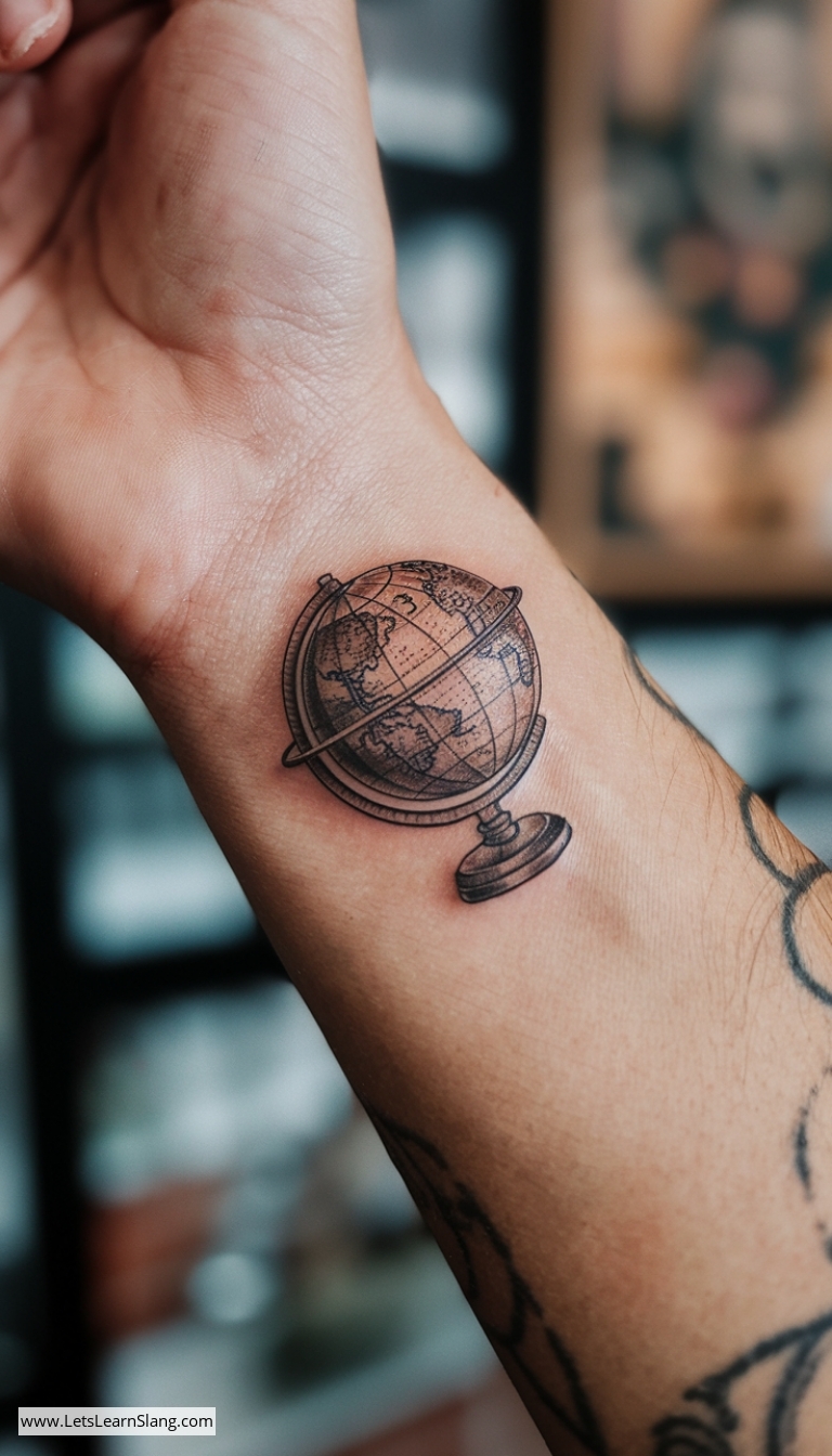 Antique-Style Globe Wrist Tattoo