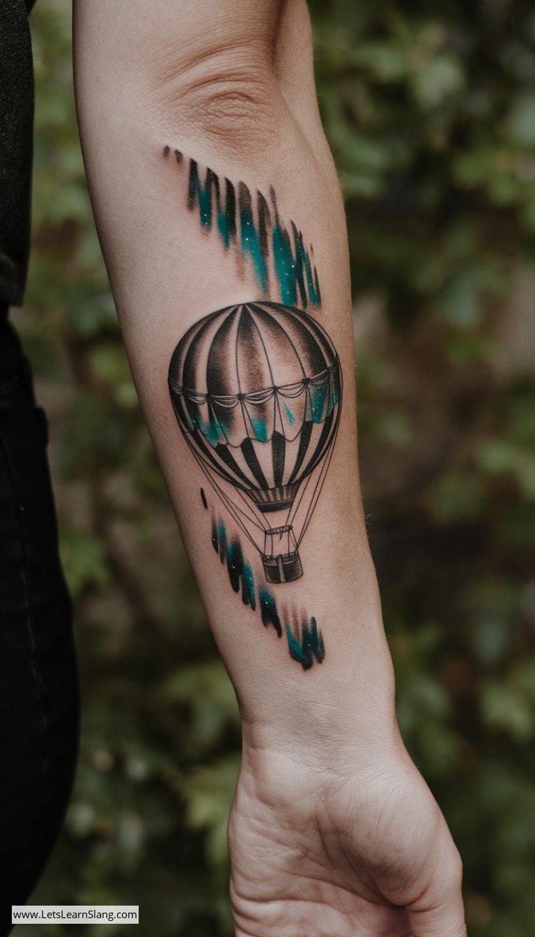 Aurora Sky Hot Air Balloon Wrist Tattoo