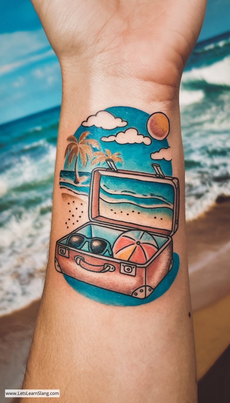 Beach Suitcase Wrist Tattoo