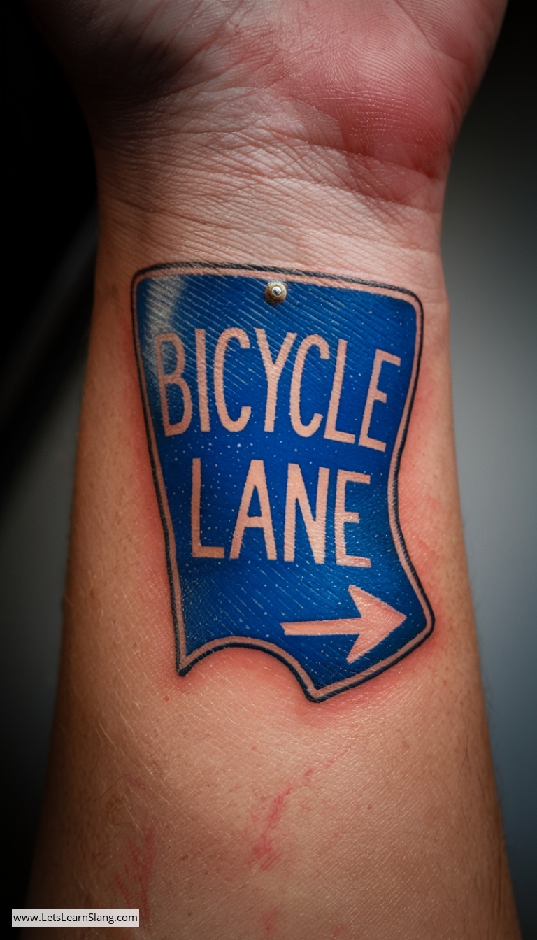 Bicycle Lane Sign Wrist Tattoo