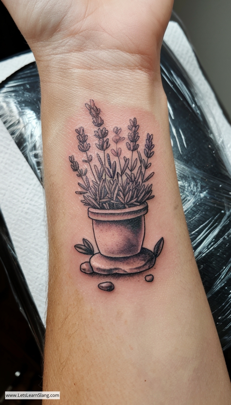 Blooming Lavender Wrist Tattoo