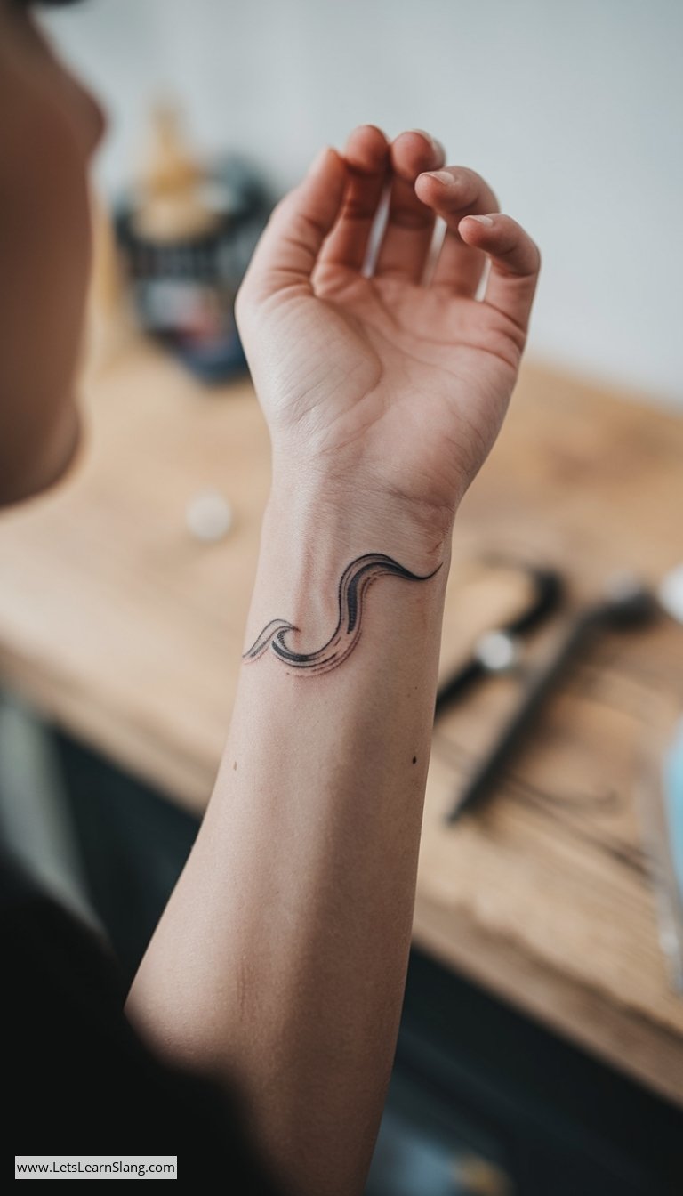 Brush Stroke Wave Wrist Tattoo