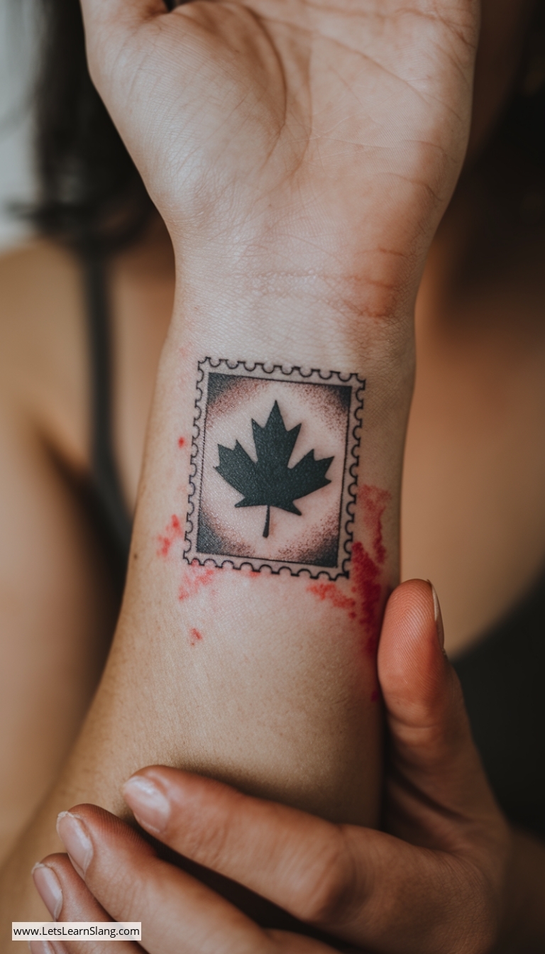 Canadian Maple Leaf Stamp Wrist Tattoo