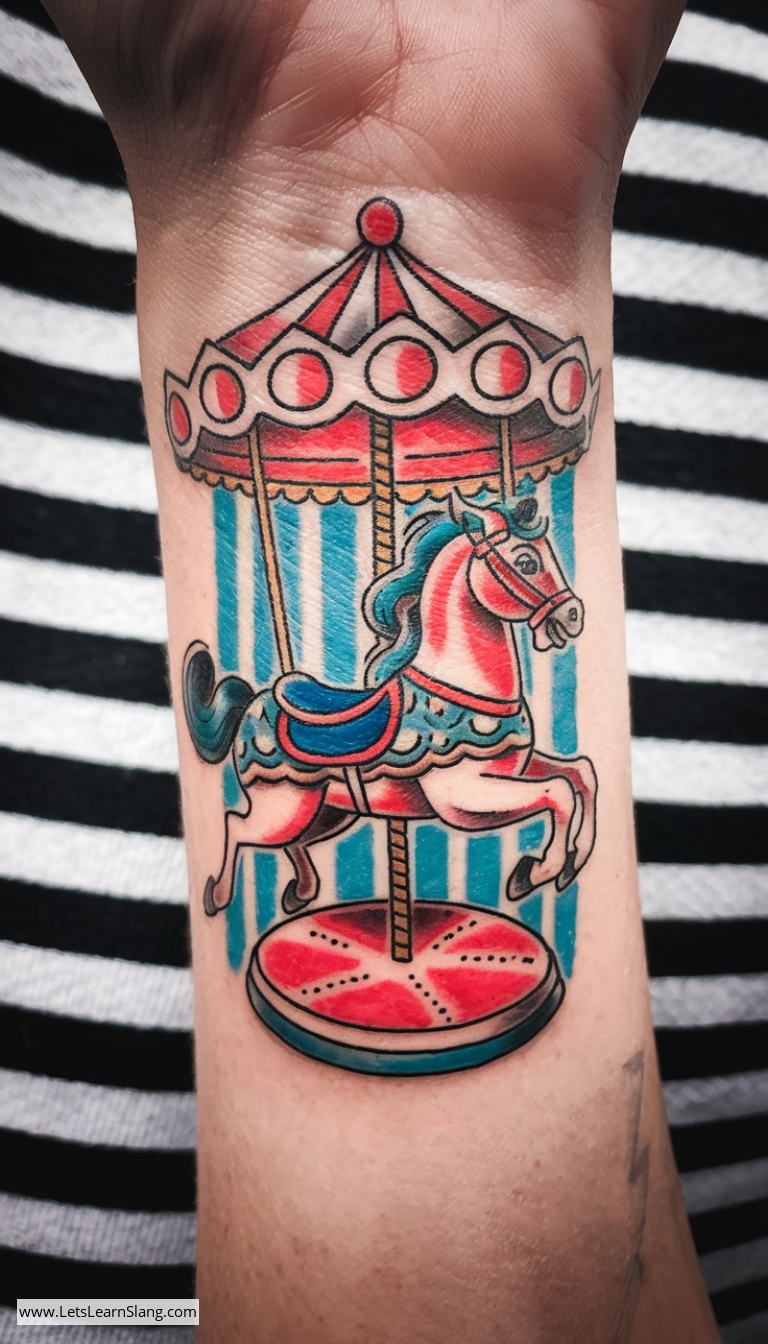 Carousel Horse Wrist Tattoo