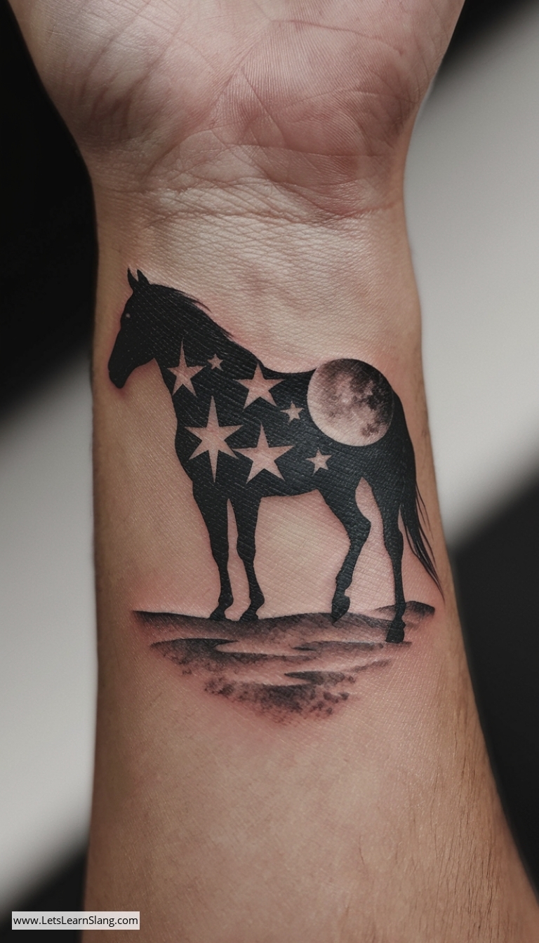Celestial Horse Silhouette Wrist Tattoo