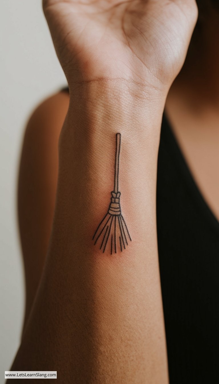 Charming Broomstick Wrist Tattoo