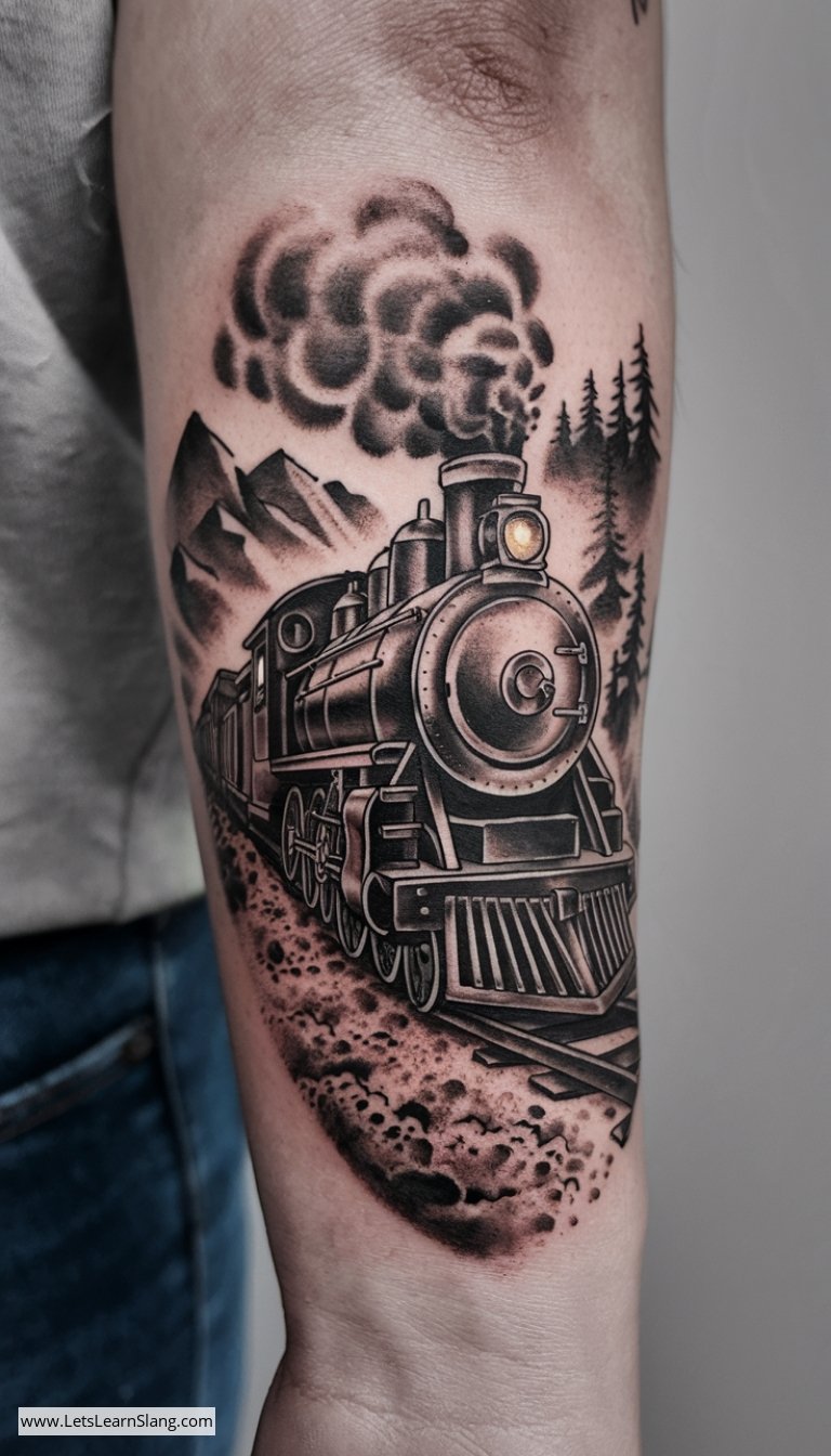 Charming Coal Train Wrist Tattoo
