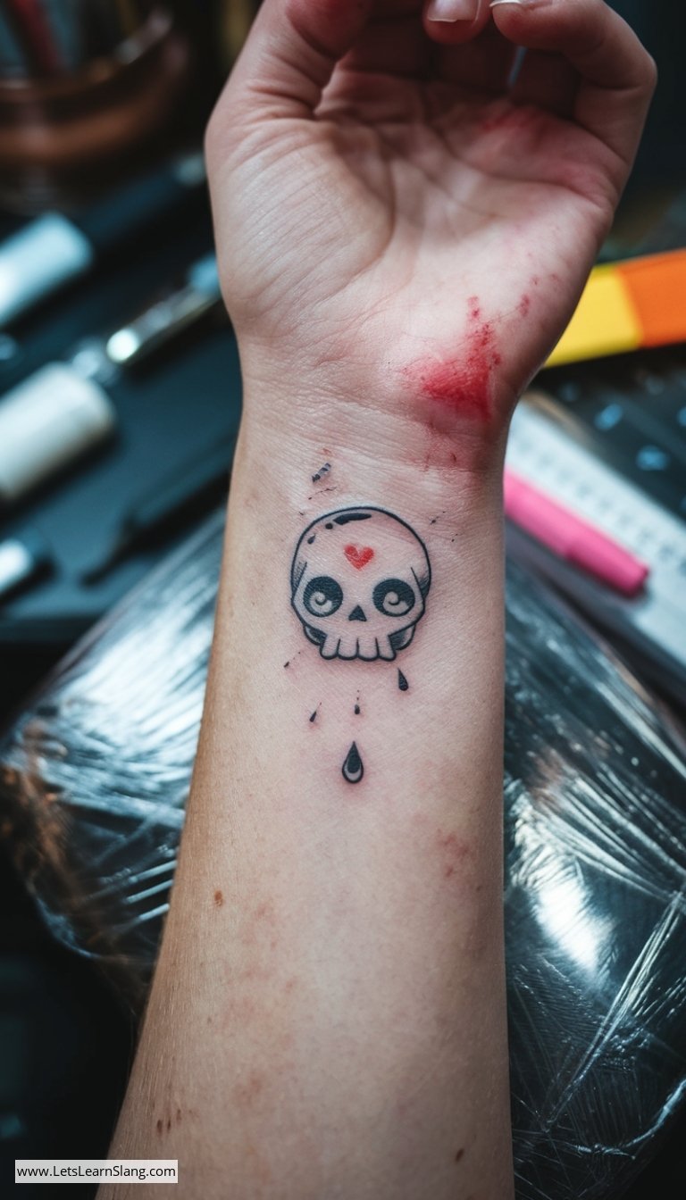 Charming Skull with Heart-Shaped Nose Tattoo